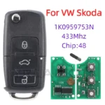 Flip Car Remote Key 1K0959753N 48 Chip For Volkswagen VW PASSAT Octavia Skoda CADDY GOLF JETTA Tiguan POLO Seat AItea Ibiza